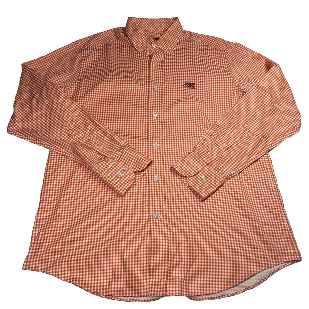 Clemson Tigers LS Shirt Mens M Orange Check Button Down‎ Football Preppy Oxford